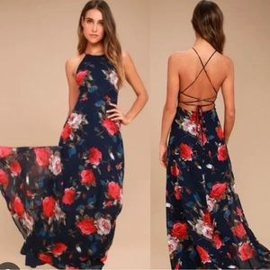 Lulu’s navy red floral dress - size large